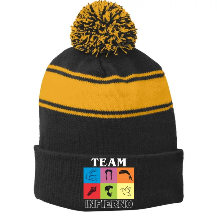 Team Infierno Stripe Pom Pom Beanie