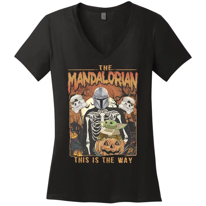 This Is The Way Skeleton Halloween Costume Pumpkin Jack O Lantern Women's V-Neck T-Shirt