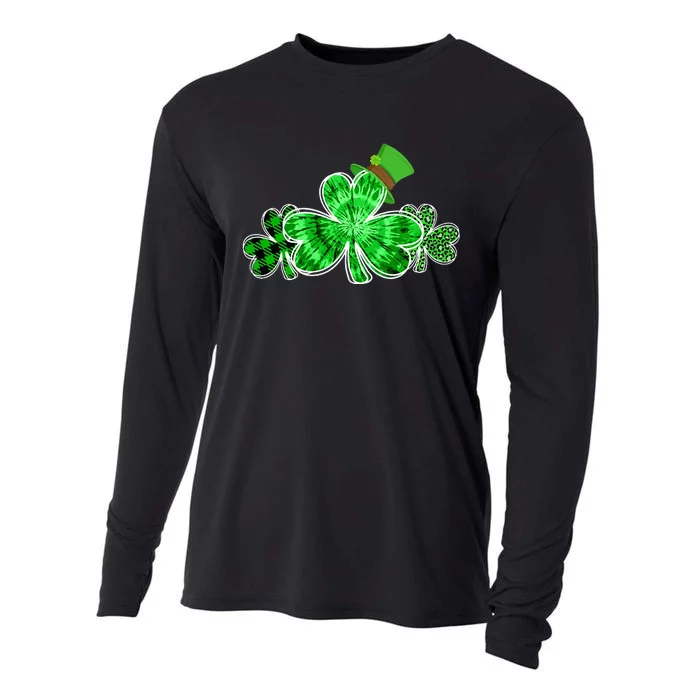 Three Irish Tie Dye Leopard Plaid Shamrocks St Patricks Day Cooling Performance Long Sleeve Crew