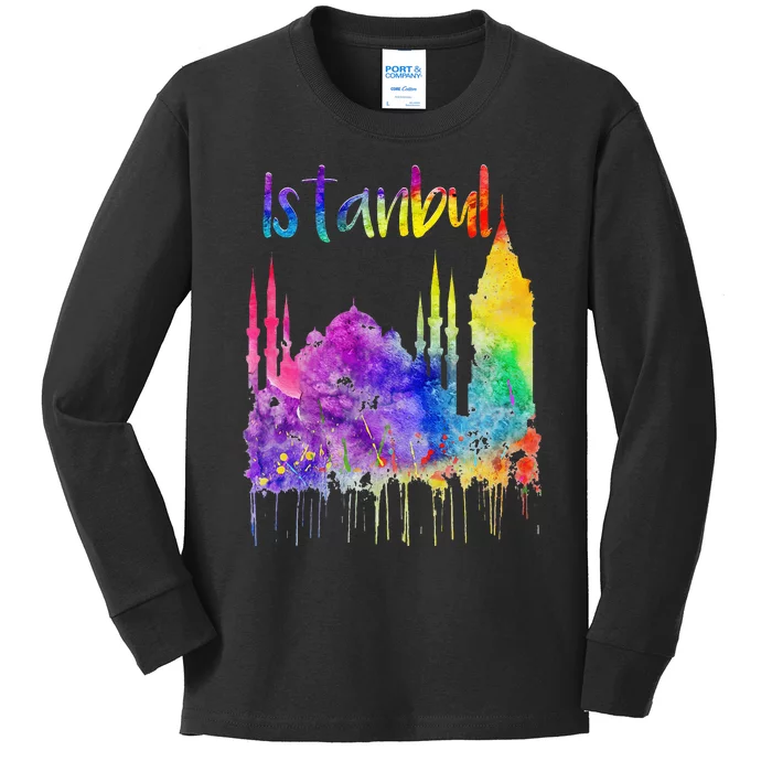 Turkey Istanbul Turkiye Turkish Lover Blue Mosque Painting Kids Long Sleeve Shirt