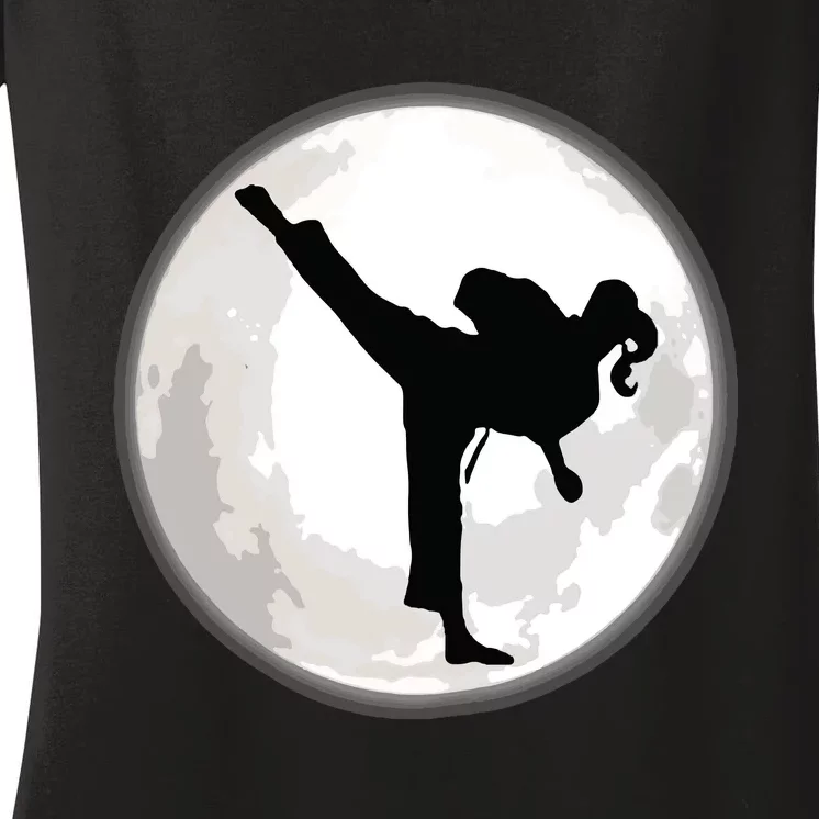 Taekwondo In The Moon For The Kick Women's V-Neck T-Shirt