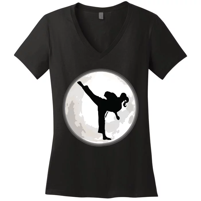 Taekwondo In The Moon For The Kick Women's V-Neck T-Shirt