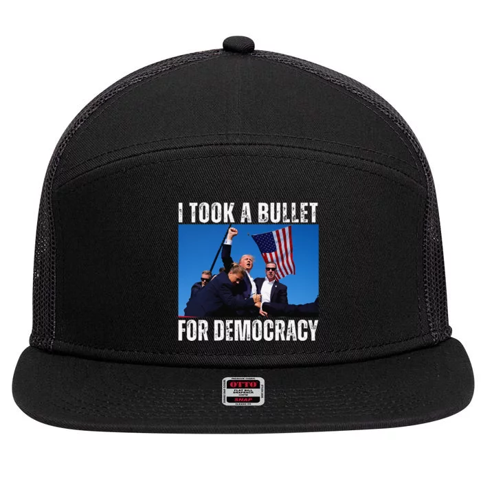 Trump I Took A Bullet For Democracy 2024 7 Panel Mesh Trucker Snapback Hat