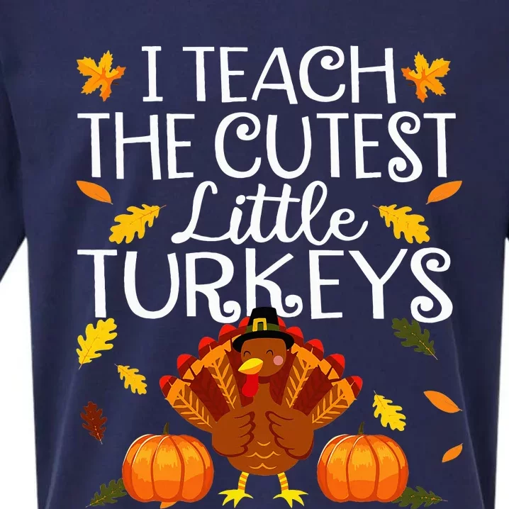 Teachers I Teach The Cutest Little Turkeys Thanksgiving Day Sueded Cloud Jersey T-Shirt