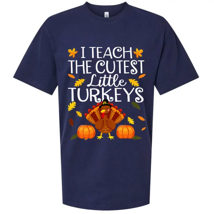 Teachers I Teach The Cutest Little Turkeys Thanksgiving Day Sueded Cloud Jersey T-Shirt