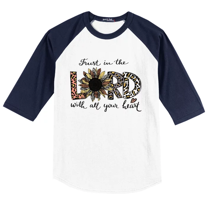 Trust In The Lord Love Christian Sunflower Leopard Jesus Baseball Sleeve Shirt