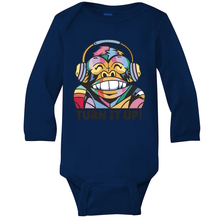 Turn It Up Music Monkey Baby Long Sleeve Bodysuit