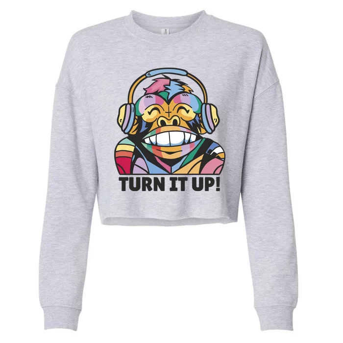 Turn It Up Music Monkey Cropped Pullover Crew