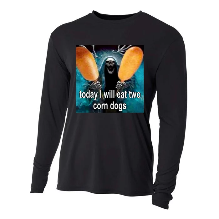 Today I Will Eat Two Corn Dogs Meme Cooling Performance Long Sleeve Crew