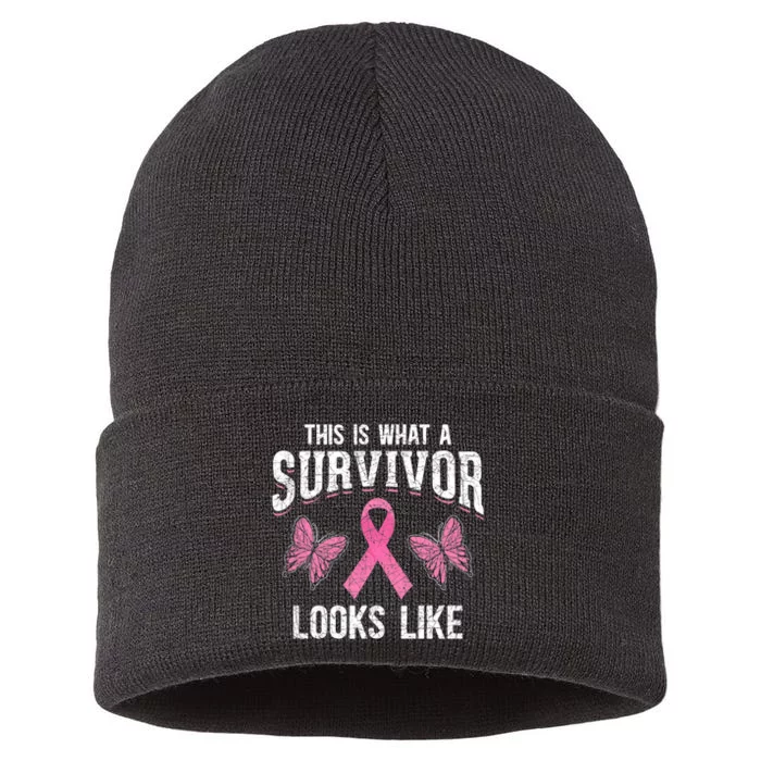 This Is What A Survivor Looks Like Breast Cancer Awareness Sustainable Knit Beanie