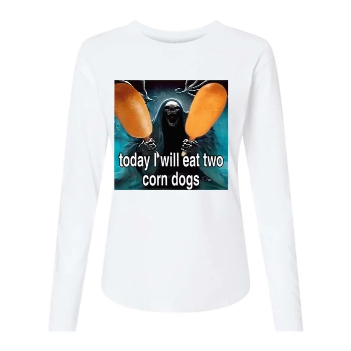 Today I Will Eat Two Corn Dogs Meme Silly Womens Cotton Relaxed Long Sleeve T-Shirt