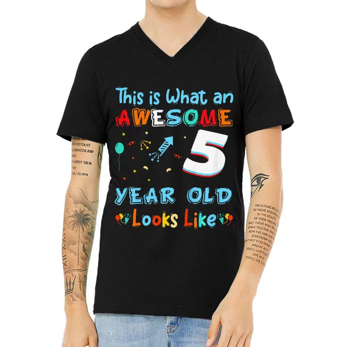 This is what an awesome 5 year old looks like 5th Birthday V-Neck T-Shirt