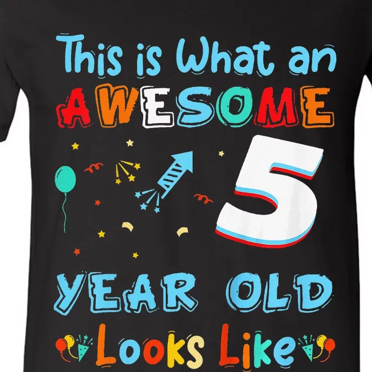 This is what an awesome 5 year old looks like 5th Birthday V-Neck T-Shirt