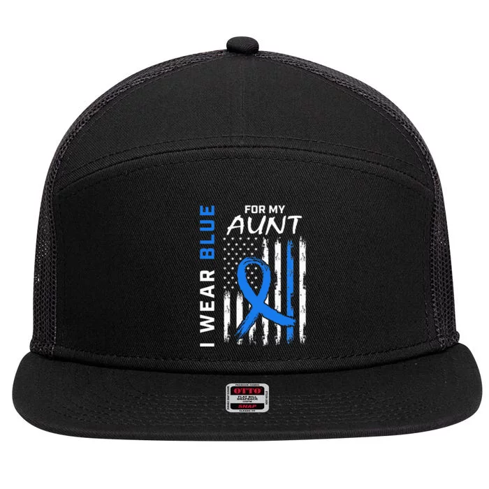 T2D I Wear Blue For My Aunt Diabetes Awareness American Flag 7 Panel Mesh Trucker Snapback Hat