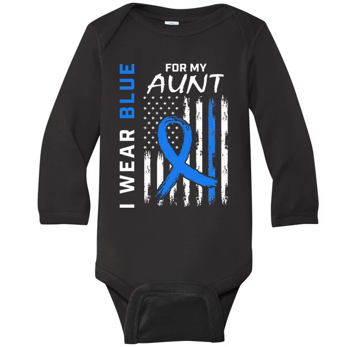 T2D I Wear Blue For My Aunt Diabetes Awareness American Flag Baby Long Sleeve Bodysuit