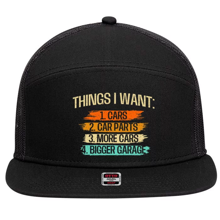 Things I Want Car Parts Enthusiast Auto Mechanic Engine 7 Panel Mesh Trucker Snapback Hat