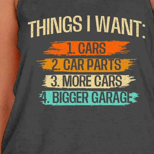 Things I Want Car Parts Enthusiast Auto Mechanic Engine Women's Knotted Racerback Tank