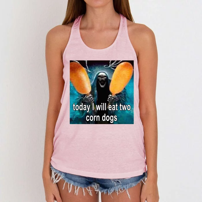 Today I Will Eat Two Corn Dogs Meme Women's Knotted Racerback Tank