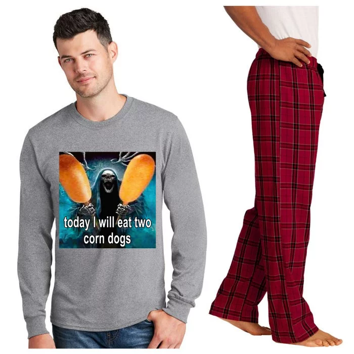 Today I Will Eat Two Corn Dogs Meme Long Sleeve Pajama Set