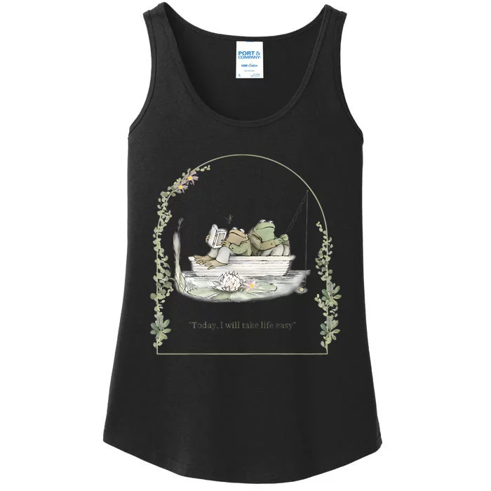 Today I Will Take Life Easy Vintage Frog And Toad Book Lover Ladies Essential Tank