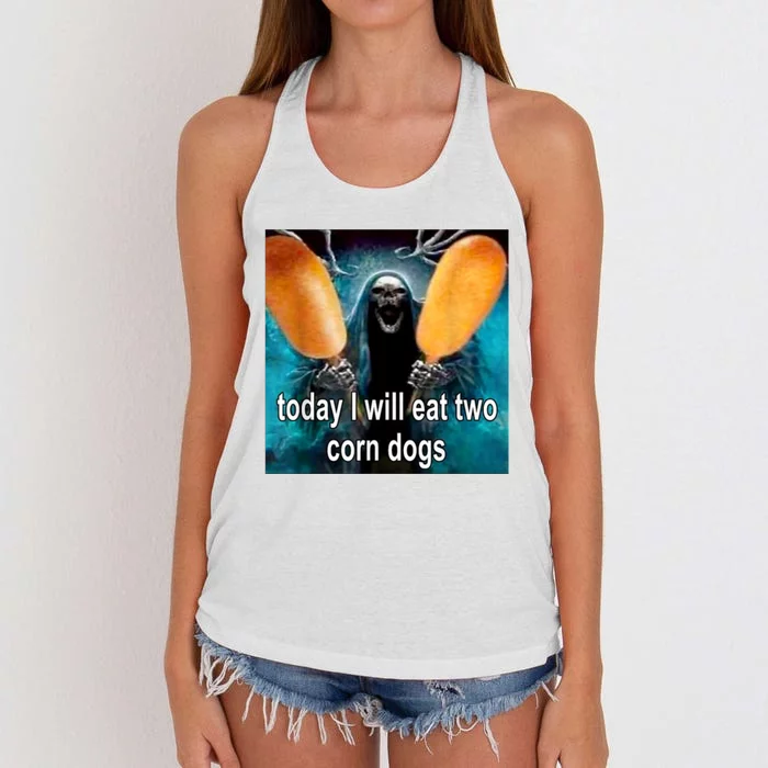 Today I Will Eat Two Corn Dogs Meme Women's Knotted Racerback Tank