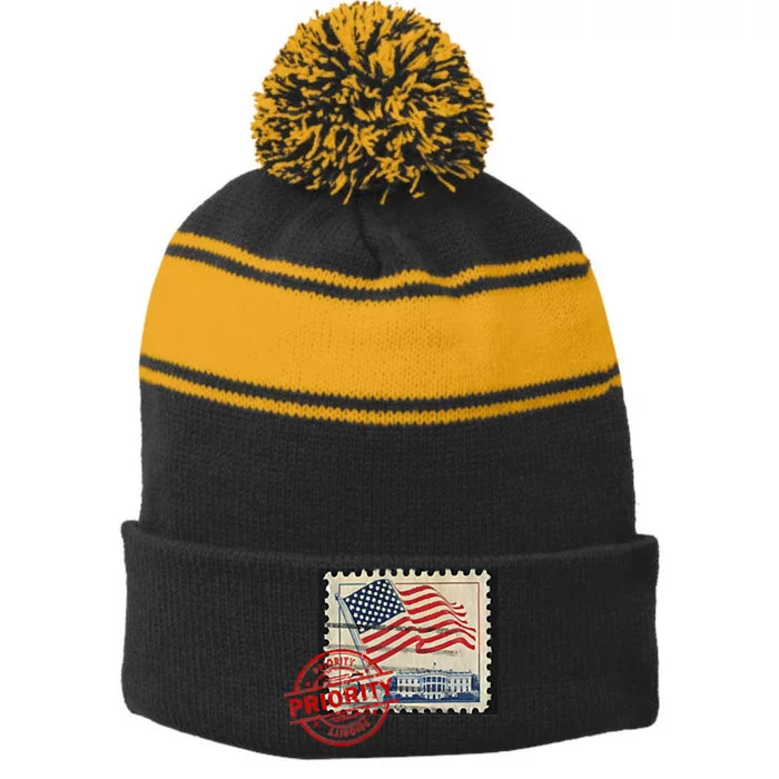 This Is What An Awesome Philatelist Looks Like American Flag Stripe Pom Pom Beanie