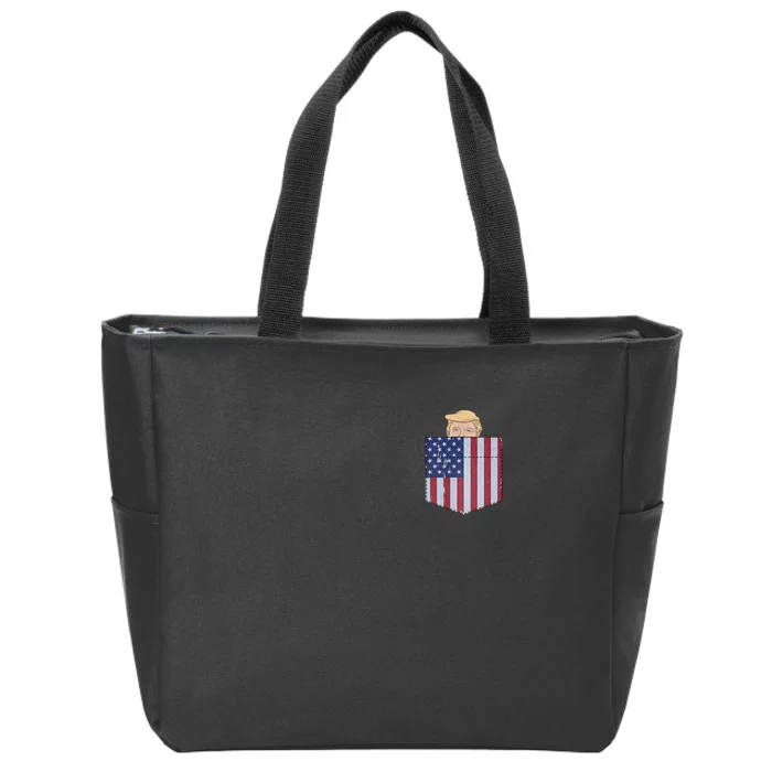 Trump In Your Pocket USA Funny Trump For 2024 Peeking Pocket Zip Tote Bag