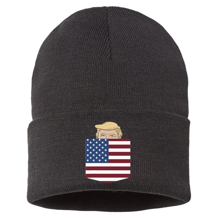 Trump In Your Pocket Usa Election Trump For 2024 Sustainable Knit Beanie