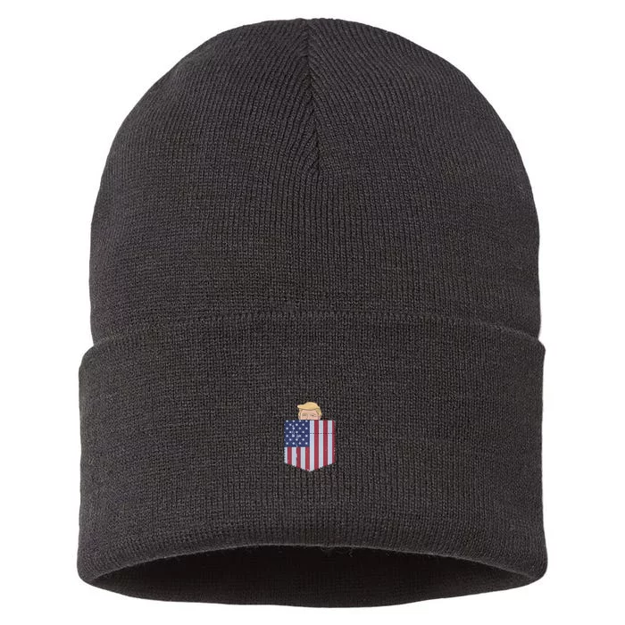 Trump In Your Pocket USA Funny Trump For 2024 Peeking Pocket Sustainable Knit Beanie