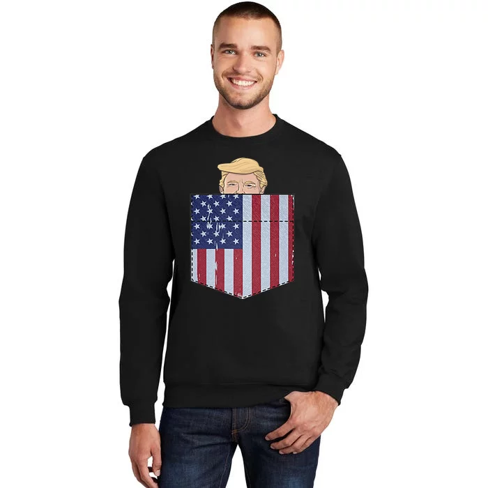 Trump In Your Bag Funny Trump 2024 Peeking Pocket Tall Sweatshirt