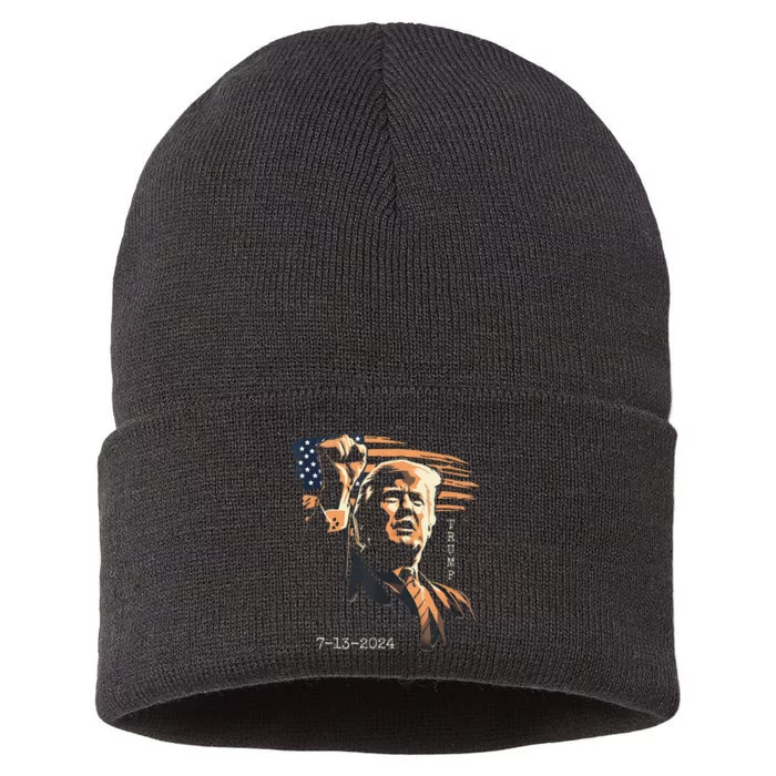 Trump July 13 2024 Inspirational Fist Pump Sustainable Knit Beanie