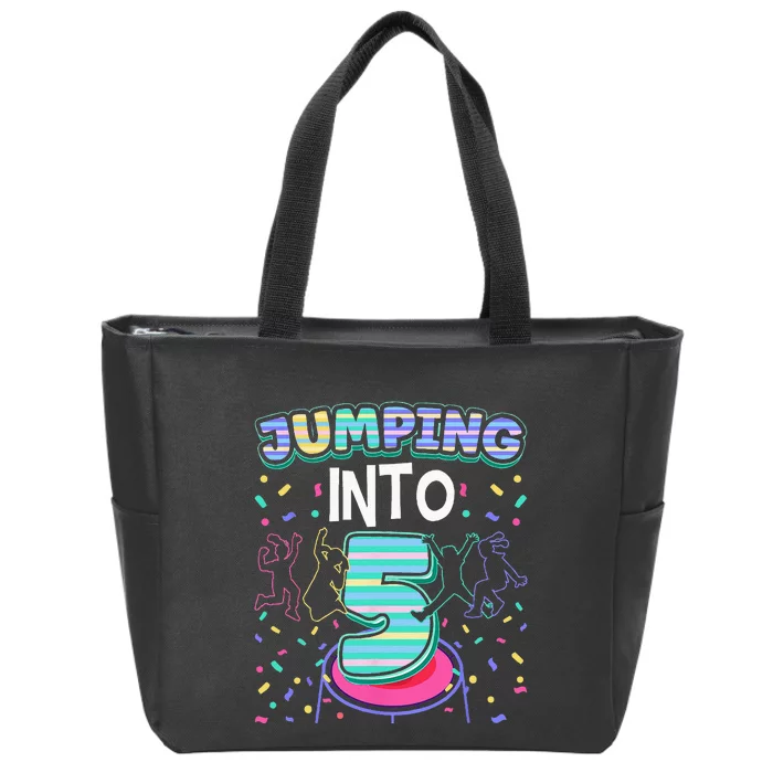 Trampoline Jumper 5 Year Old Jumping Into 5th Birthday Zip Tote Bag