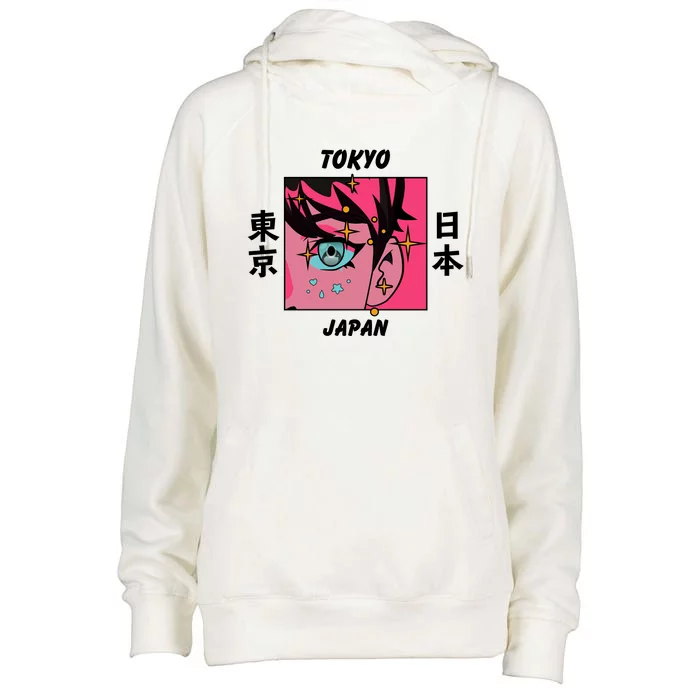 Tokyo Japan Anime Boy Sparkling Eyes Womens Funnel Neck Pullover Hood