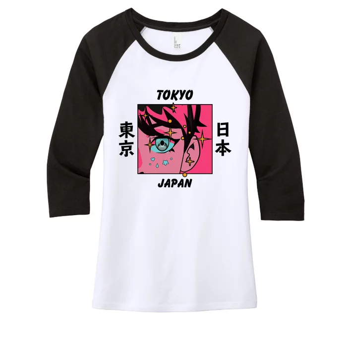 Tokyo Japan Anime Boy Sparkling Eyes Women's Tri-Blend 3/4-Sleeve Raglan Shirt