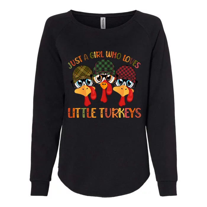 Thanksgiving Just A Girl Who Loves Little Turkey Tartan Cap Funny Gift Womens California Wash Sweatshirt