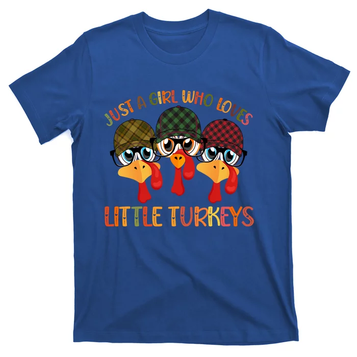 Thanksgiving Just A Girl Who Loves Little Turkey Tartan Cap Funny Gift T-Shirt