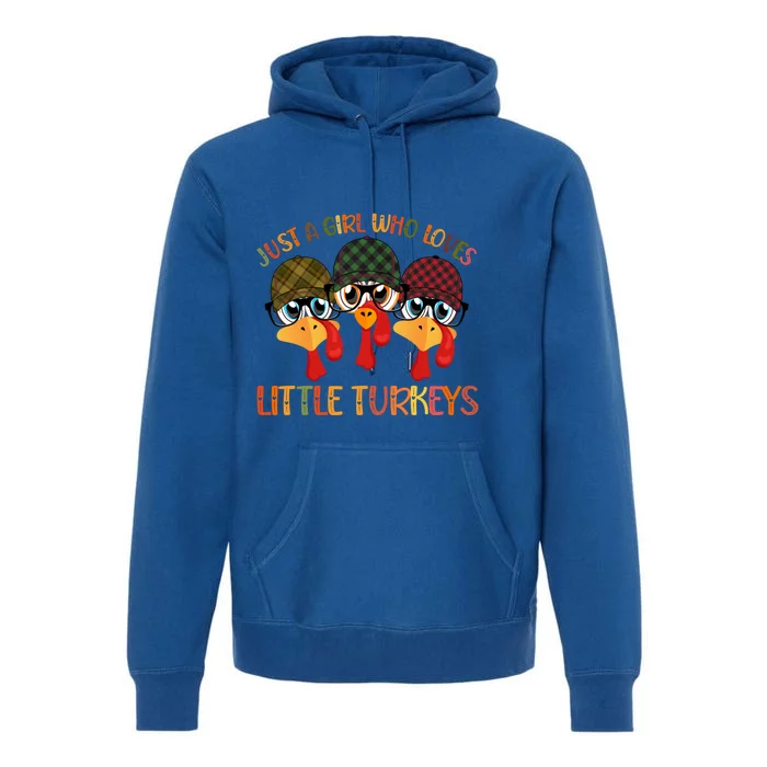 Thanksgiving Just A Girl Who Loves Little Turkey Tartan Cap Funny Gift Premium Hoodie