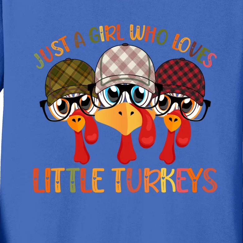 Thanksgiving Just A Girl Who Loves Little Turkey Tartan Cap Great Gift Kids Long Sleeve Shirt