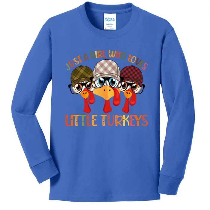 Thanksgiving Just A Girl Who Loves Little Turkey Tartan Cap Great Gift Kids Long Sleeve Shirt