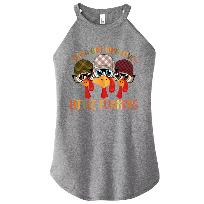 Thanksgiving Just A Girl Who Loves Little Turkey Tartan Cap Great Gift Women’s Perfect Tri Rocker Tank