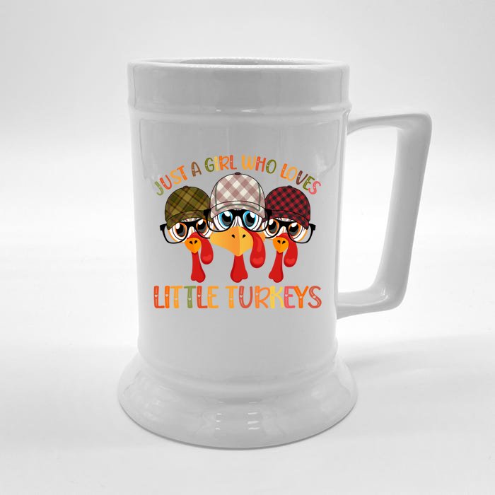 Thanksgiving Just A Girl Who Loves Little Turkey Tartan Cap Great Gift Front & Back Beer Stein