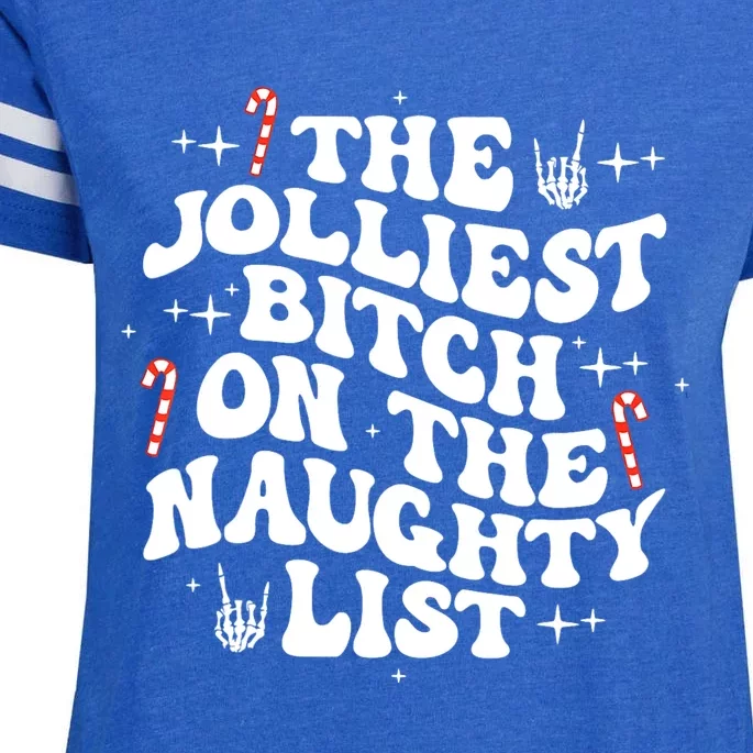 The Jolliest Bitch On The Naughty List Funny Christmas Enza Ladies Jersey Football T-Shirt