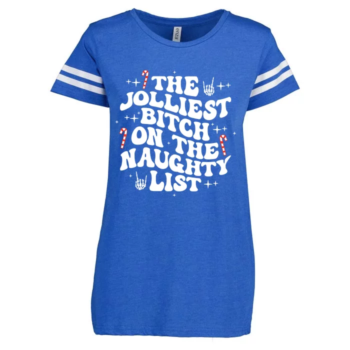 The Jolliest Bitch On The Naughty List Funny Christmas Enza Ladies Jersey Football T-Shirt