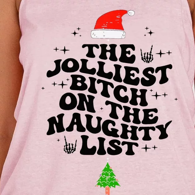 The Jolliest Bitch On The Naughty List Funny Christmas Women's Knotted Racerback Tank