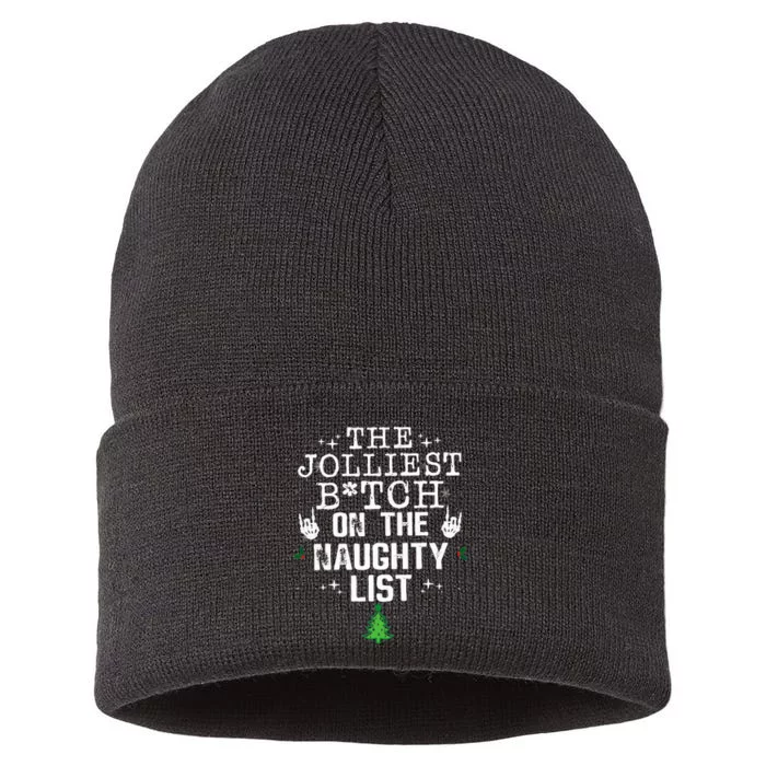 The Jolliest Bitch On The Naughty List Funny Christmas Sustainable Knit Beanie