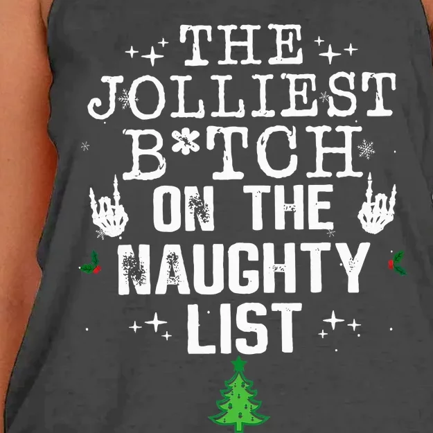 The Jolliest Bitch On The Naughty List Funny Christmas Women's Knotted Racerback Tank