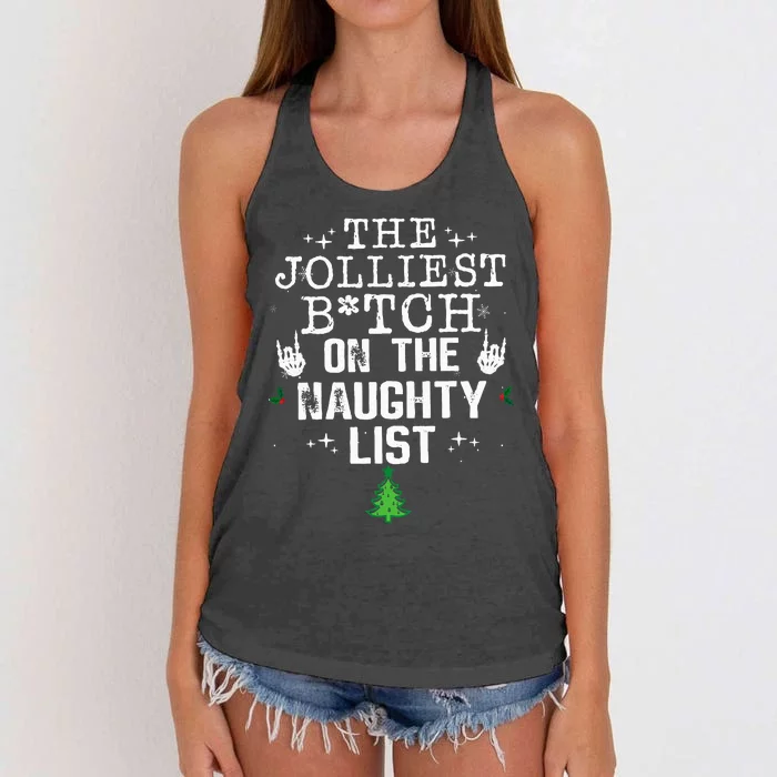 The Jolliest Bitch On The Naughty List Funny Christmas Women's Knotted Racerback Tank