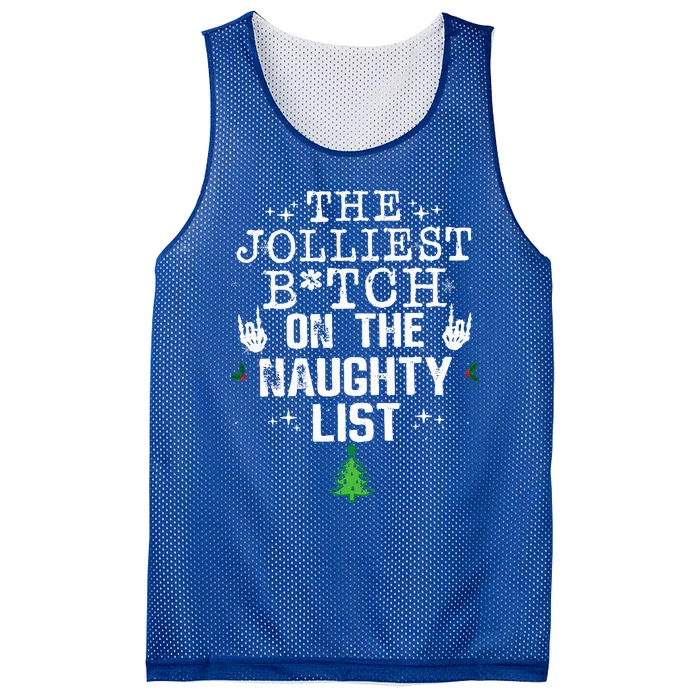 The Jolliest Bitch On The Naughty List Funny Christmas Mesh Reversible Basketball Jersey Tank