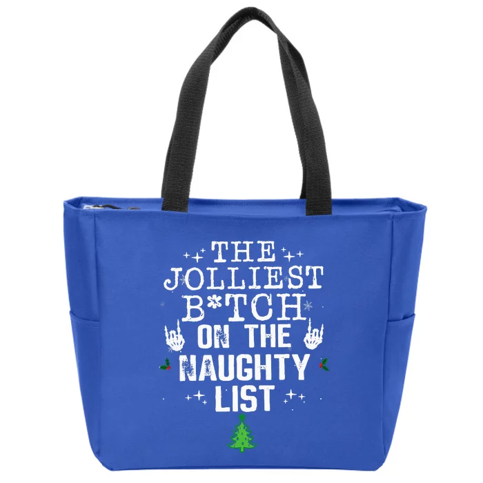 The Jolliest Bitch On The Naughty List Funny Christmas Zip Tote Bag