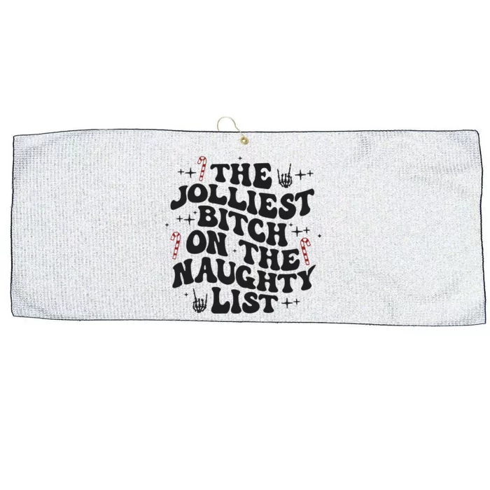 The Jolliest Bitch On The Naughty List Large Microfiber Waffle Golf Towel